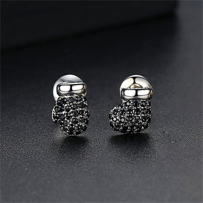 Black Cubic Zirconia and Silver-Plated Mitten and Stocking Stud Earrings, silver stud earrings for women, side view