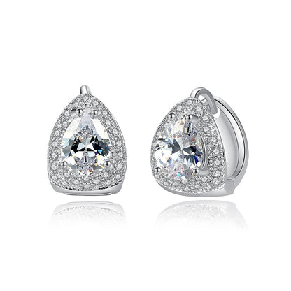 Crystal and Cubic Zirconia Pear-Cut Huggie Earrings, huggie earrings, botanical inspired, side view