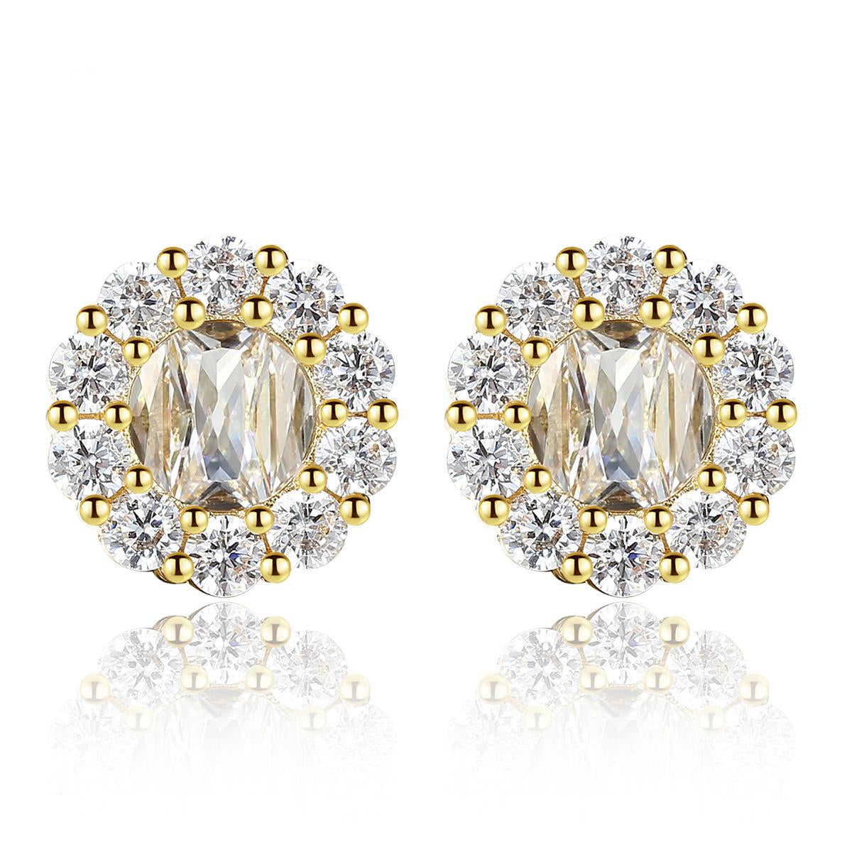 Cubic Zirconia and Crystal Flower Stud Earrings, stud earrings for women, elegant gift for her, front view