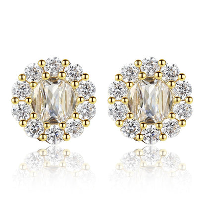 Cubic Zirconia and Crystal Flower Stud Earrings, stud earrings for women, elegant gift for her, front view