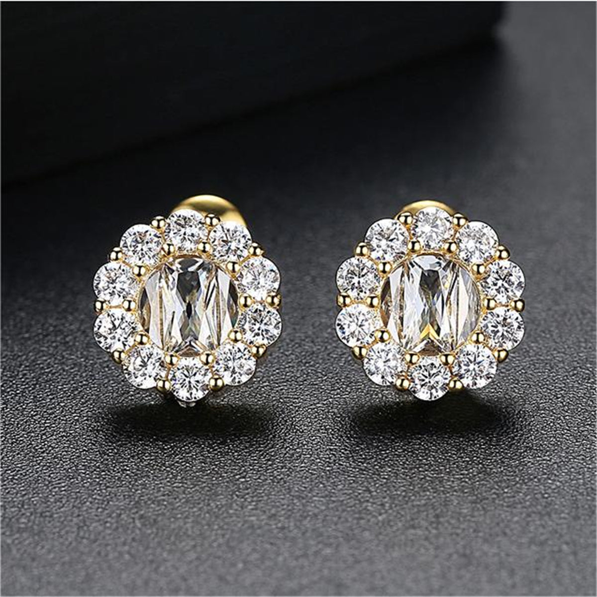 Cubic Zirconia and Crystal Flower Stud Earrings, stud earrings for women, elegant gift for her, side view