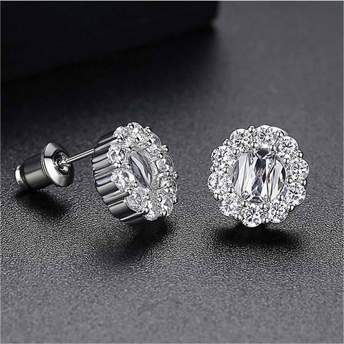 Crystal and Cubic Zirconia Floral Stud Earrings, stud earrings for women, elegant gift for her, front view