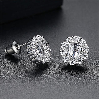 Crystal and Cubic Zirconia Floral Stud Earrings, stud earrings for women, elegant gift for her, front view