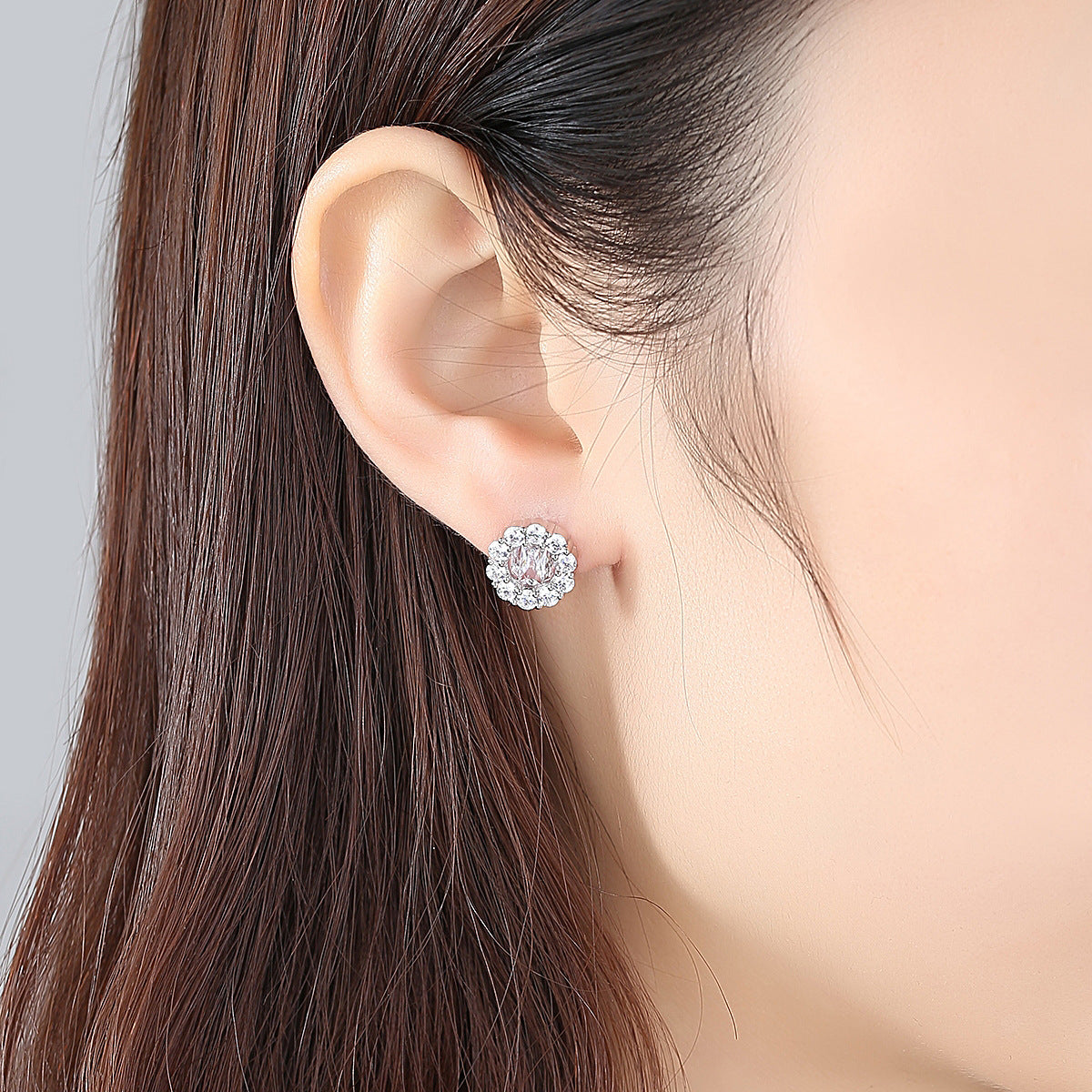 Crystal and Cubic Zirconia Floral Stud Earrings, stud earrings for women, elegant gift for her, side view