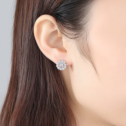 Crystal and Cubic Zirconia Floral Stud Earrings, stud earrings for women, elegant gift for her, side view