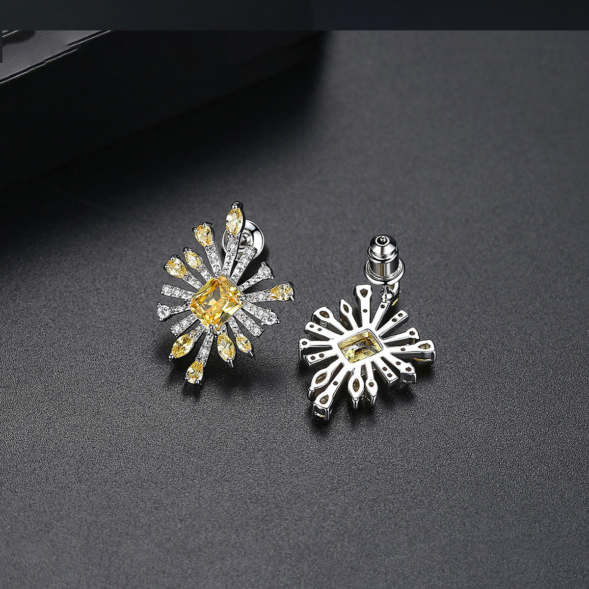 Yellow Crystal and Cubic Zirconia Botanical Stud Earrings, stud earrings for women, everyday style, front view