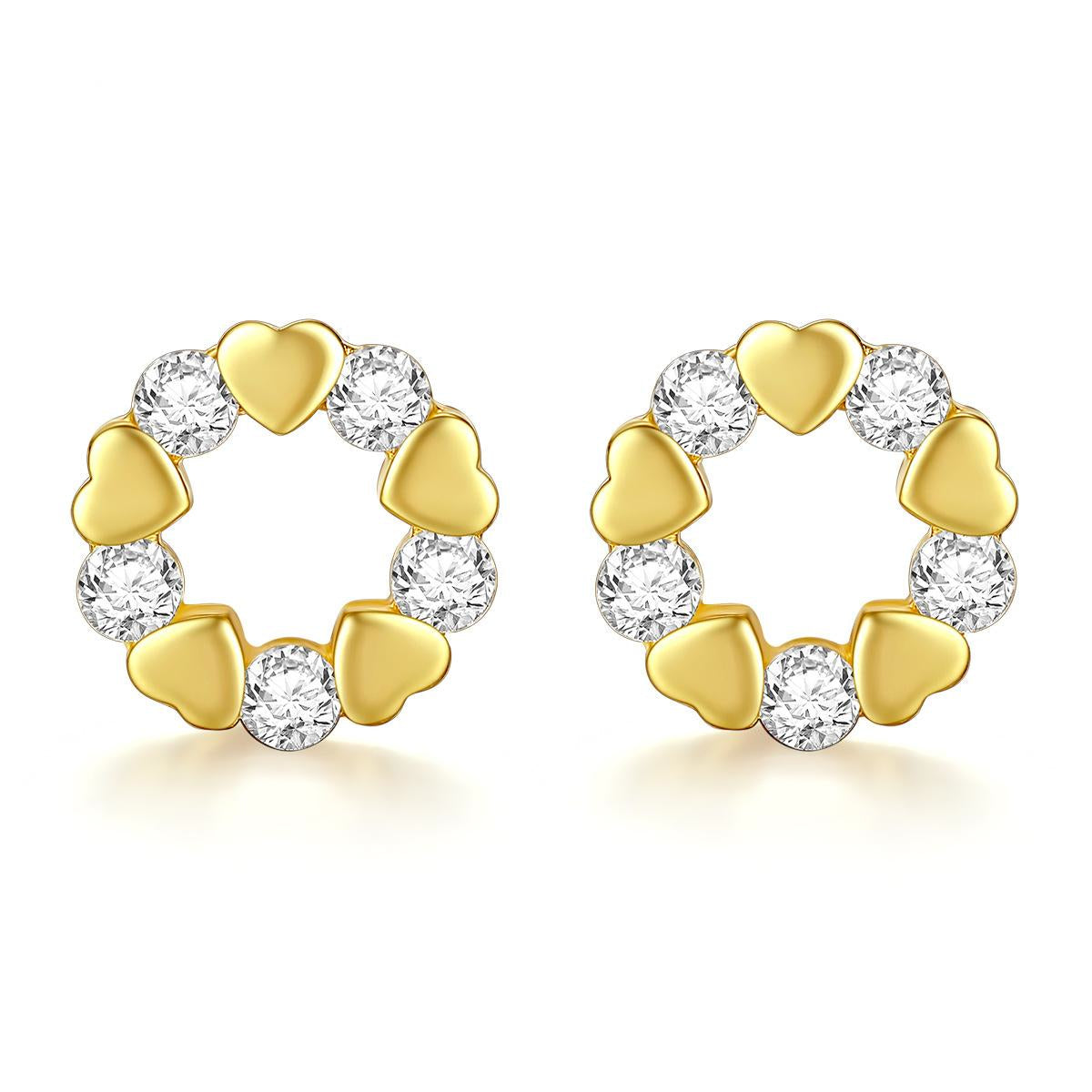 Cubic Zirconia & 18K Gold-Plated Heart Circle Stud Earrings