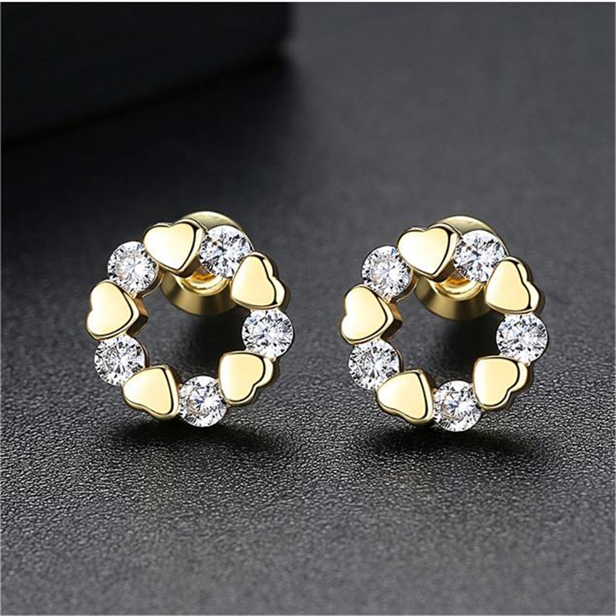 Cubic Zirconia & 18K Gold-Plated Heart Circle Stud Earrings