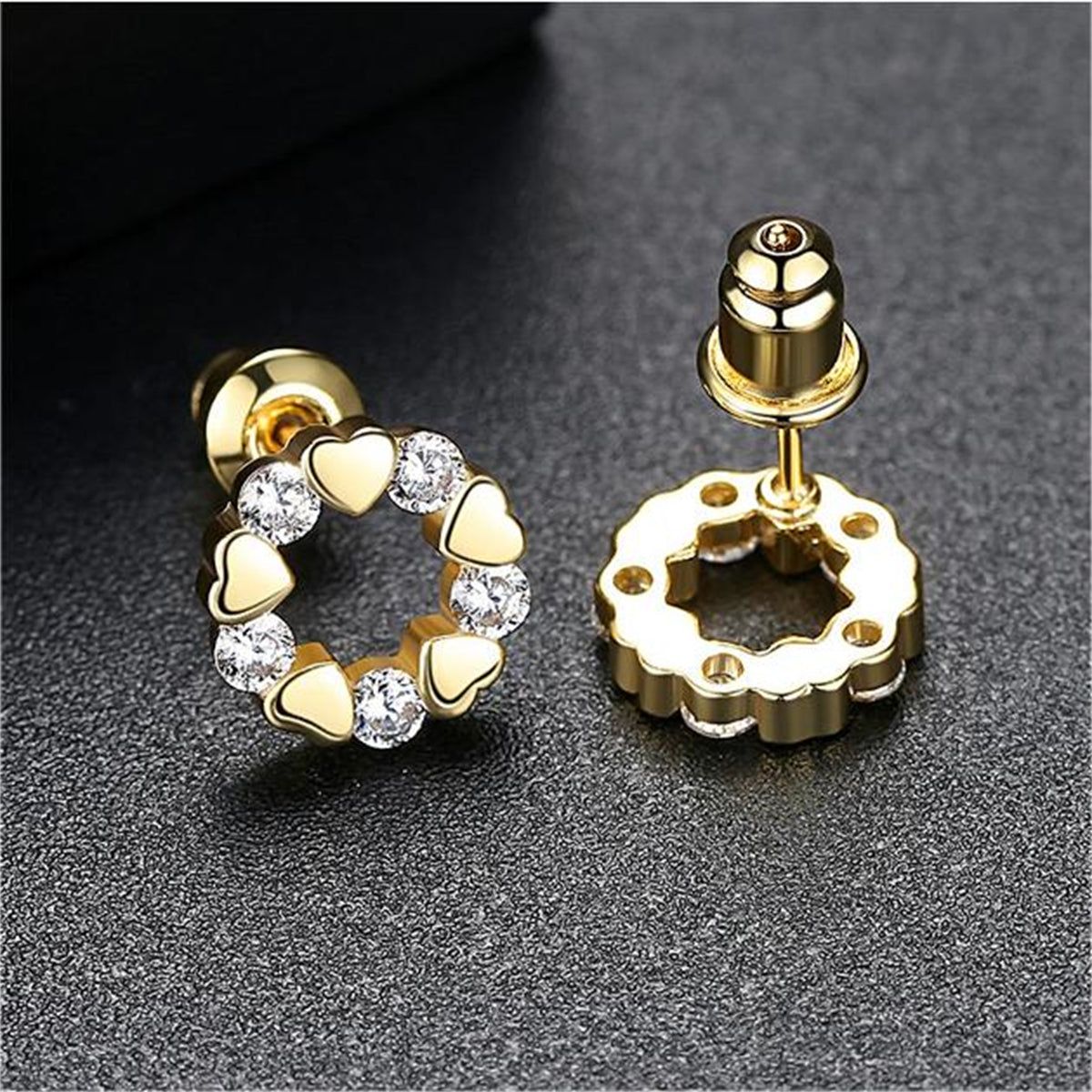 Cubic Zirconia & 18K Gold-Plated Heart Circle Stud Earrings