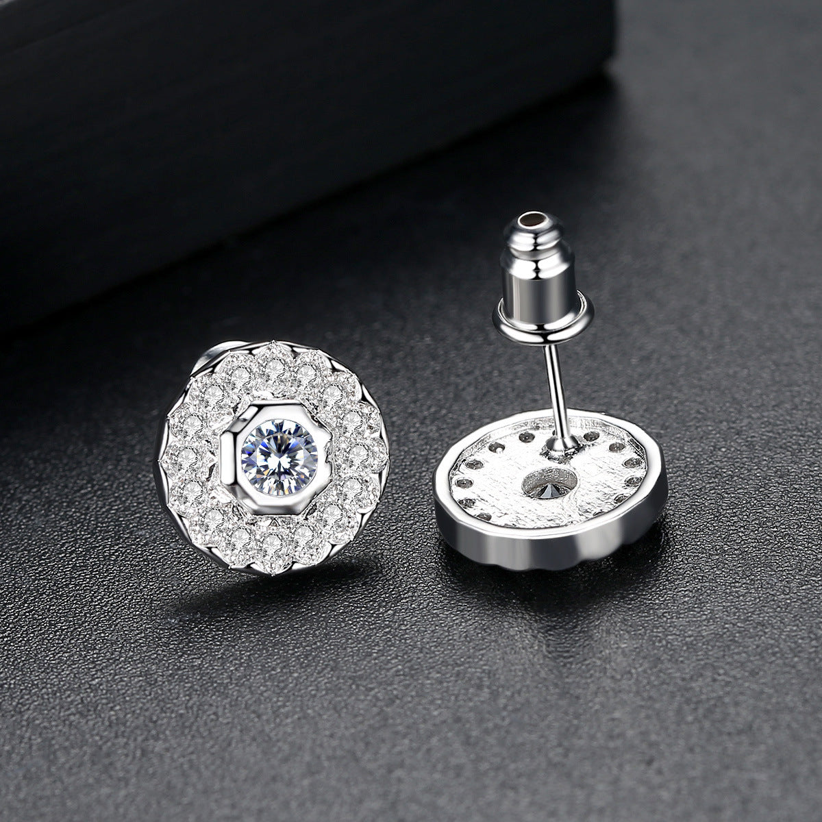 Crystal and Cubic Zirconia Round Stud Earrings, stud earrings for women, vintage-inspired design, side view