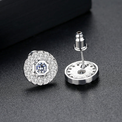 Crystal and Cubic Zirconia Round Stud Earrings, stud earrings for women, vintage-inspired design, side view