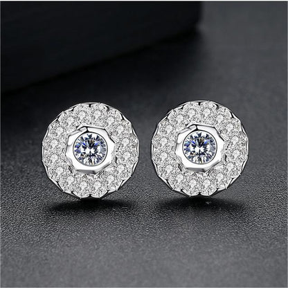 Crystal and Cubic Zirconia Round Stud Earrings, stud earrings for women, vintage-inspired design, detail close-up