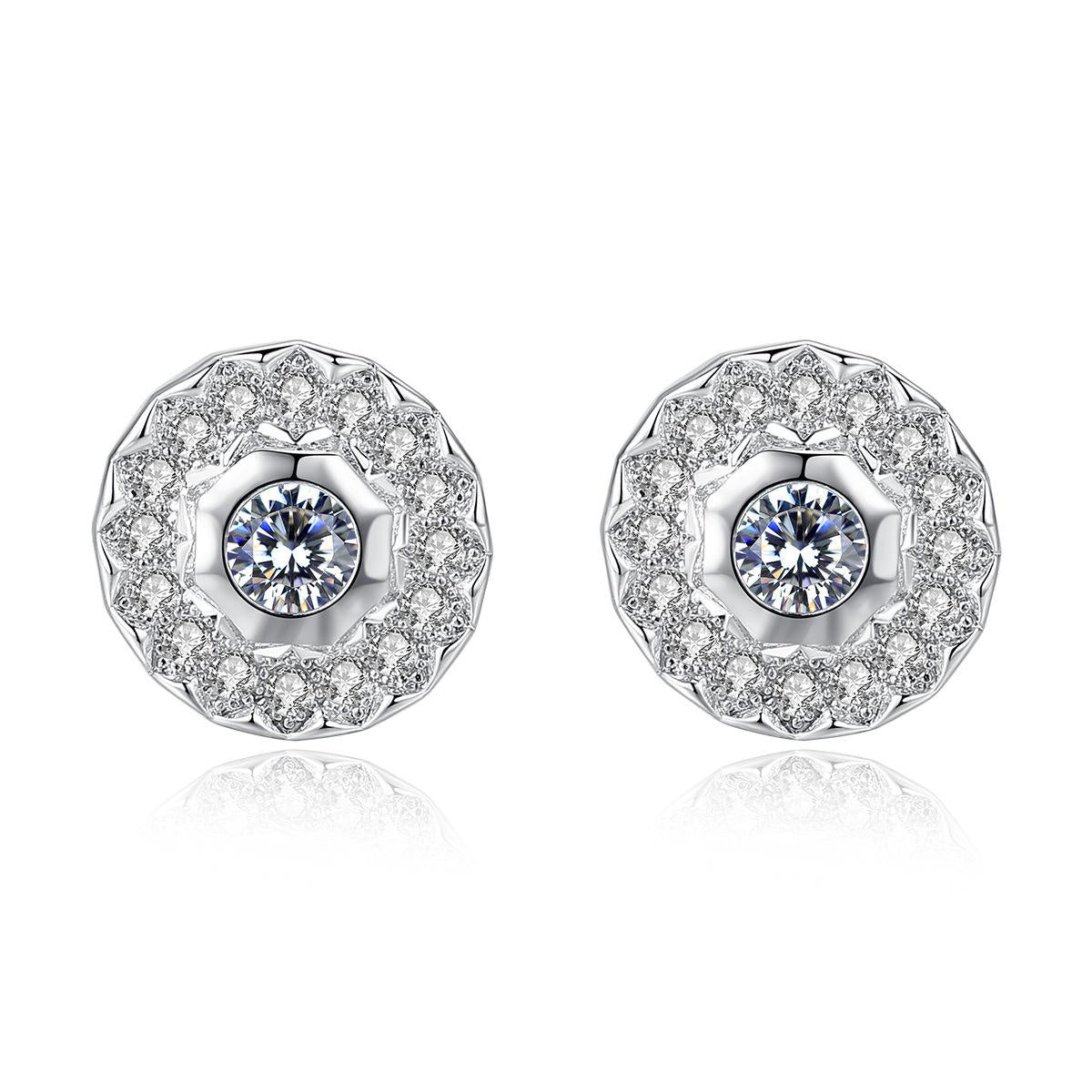 Crystal and Cubic Zirconia Round Stud Earrings, stud earrings for women, vintage-inspired design, front view