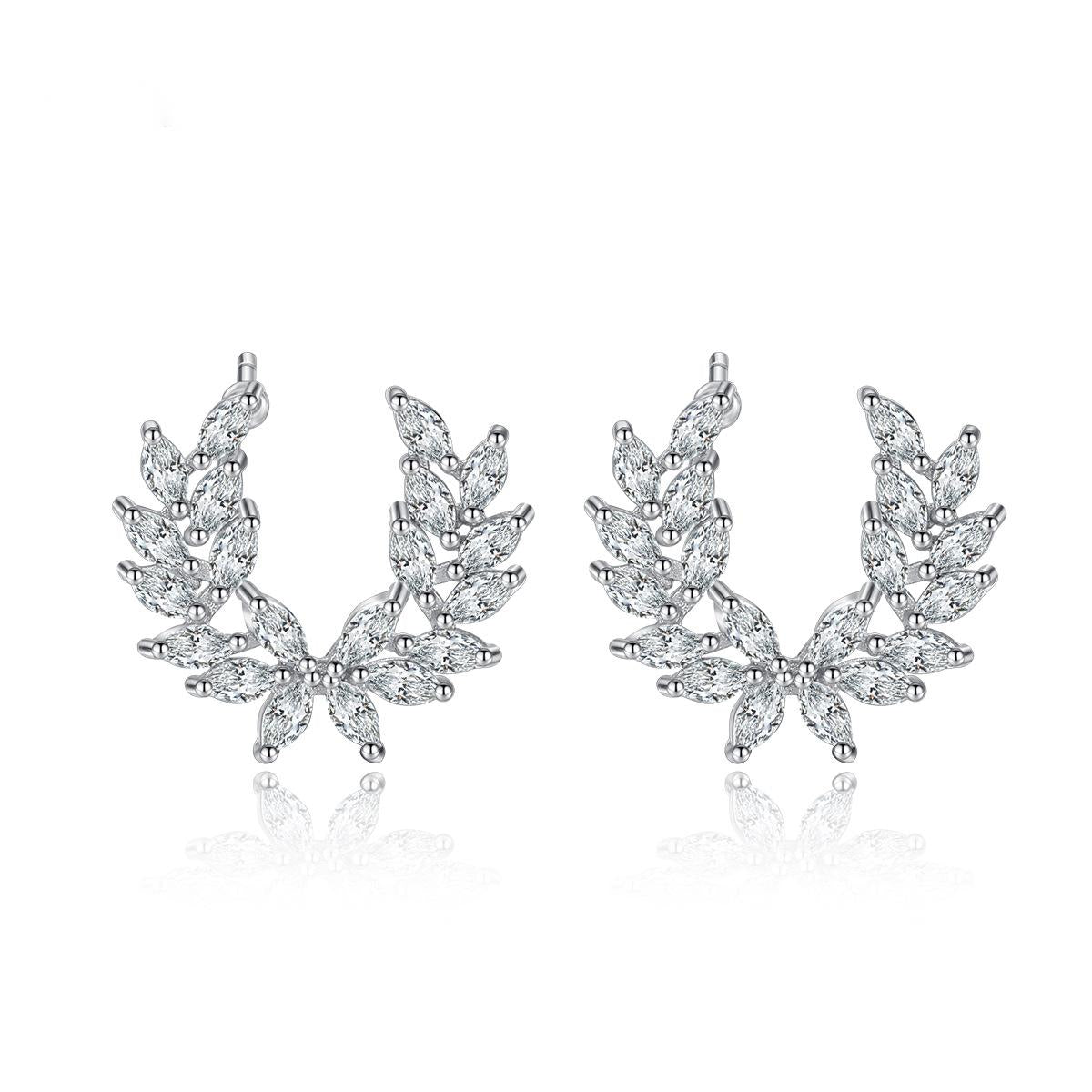 Crystal and Silver-Plated Branch Stud Earrings, silver stud earrings for women, dainty minimalist design, front view