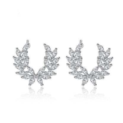 Crystal and Silver-Plated Branch Stud Earrings, silver stud earrings for women, dainty minimalist design, front view