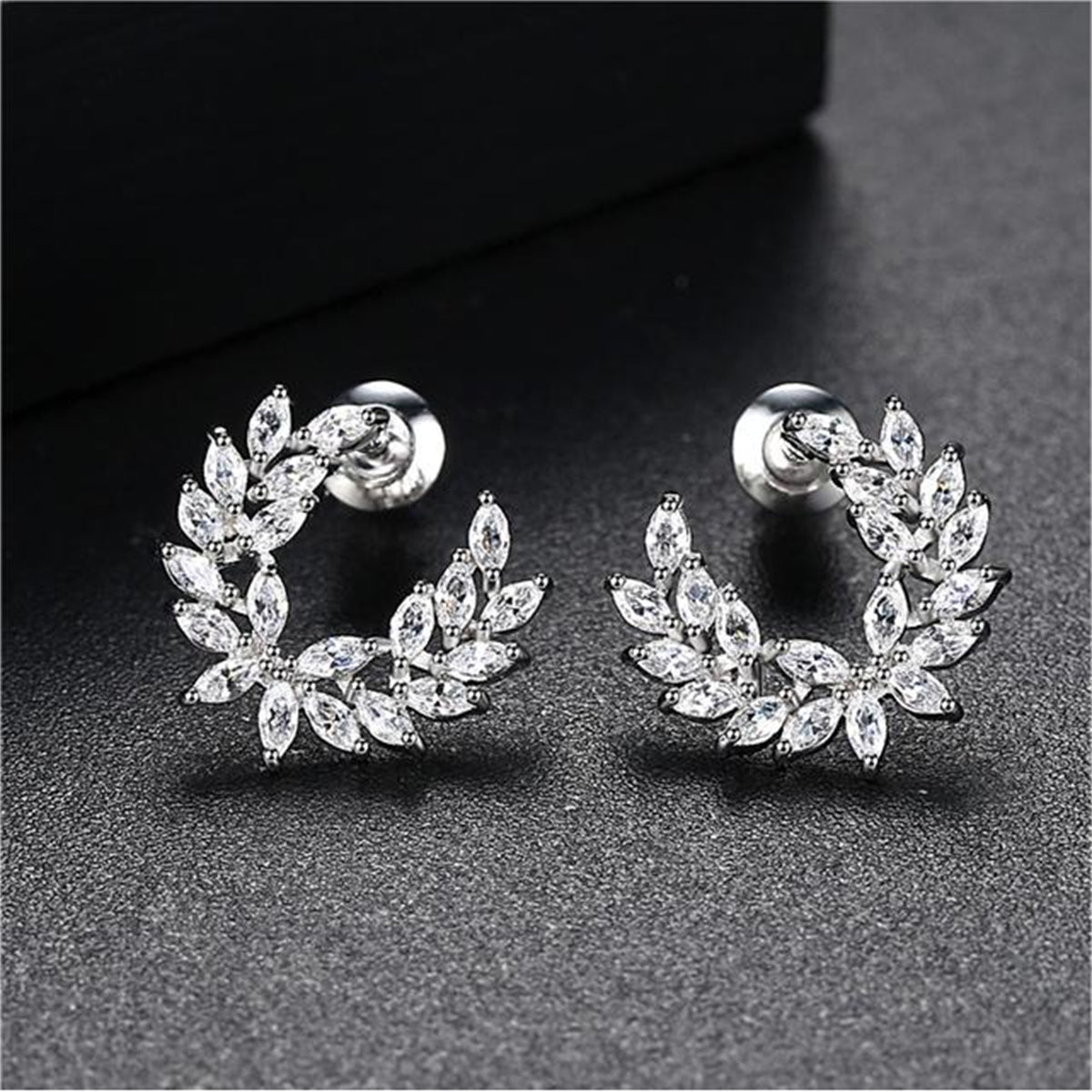 Crystal and Silver-Plated Branch Stud Earrings, silver stud earrings for women, dainty minimalist design, detail close-up