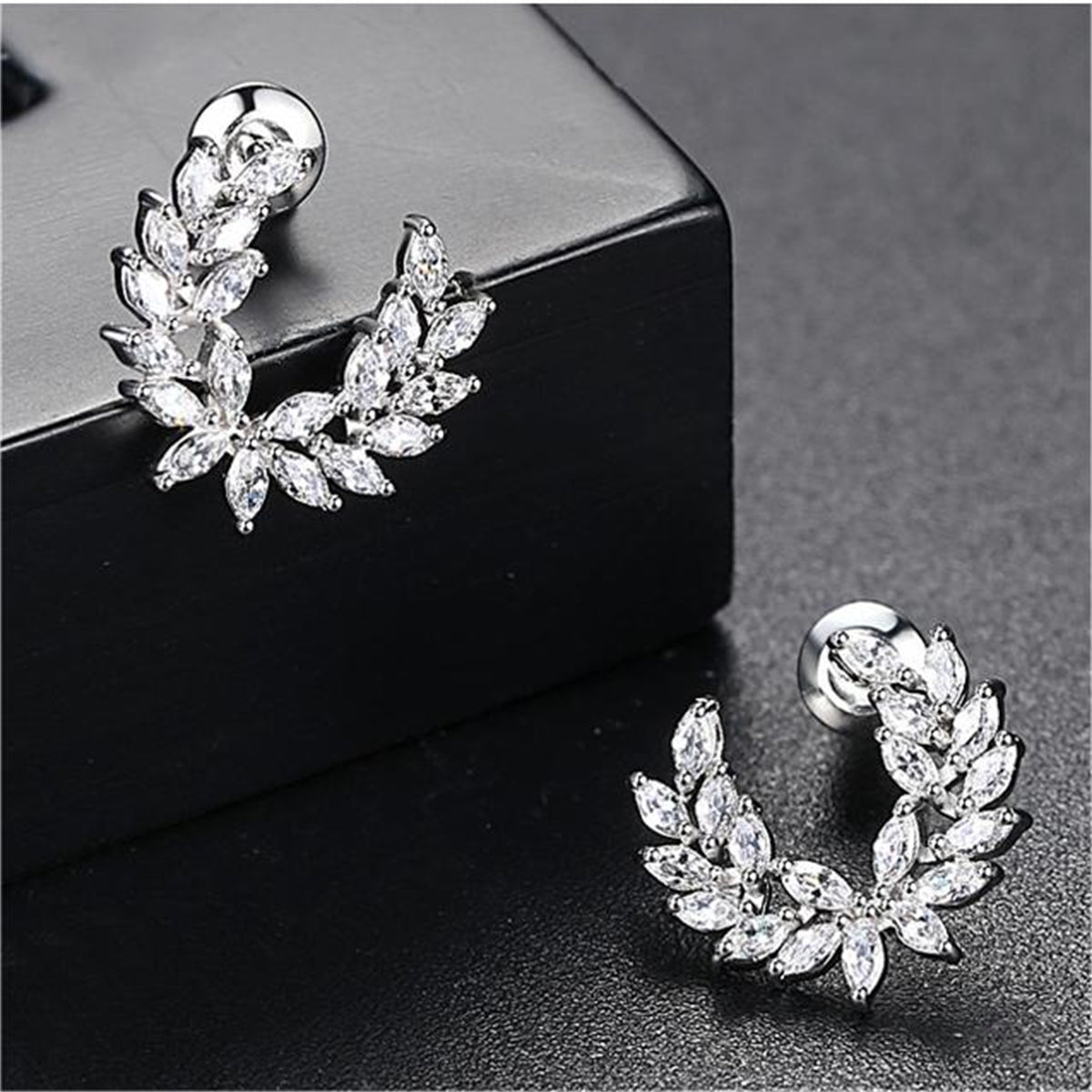 Crystal and Silver-Plated Branch Stud Earrings, silver stud earrings for women, dainty minimalist design, lifestyle look