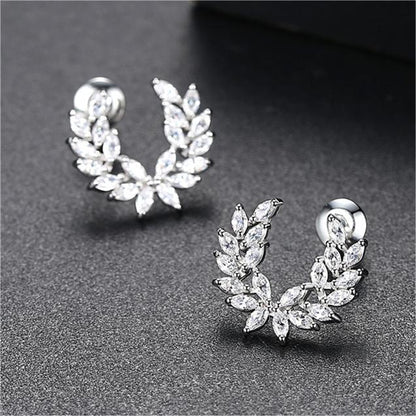 Crystal and Silver-Plated Branch Stud Earrings, silver stud earrings for women, dainty minimalist design, side view
