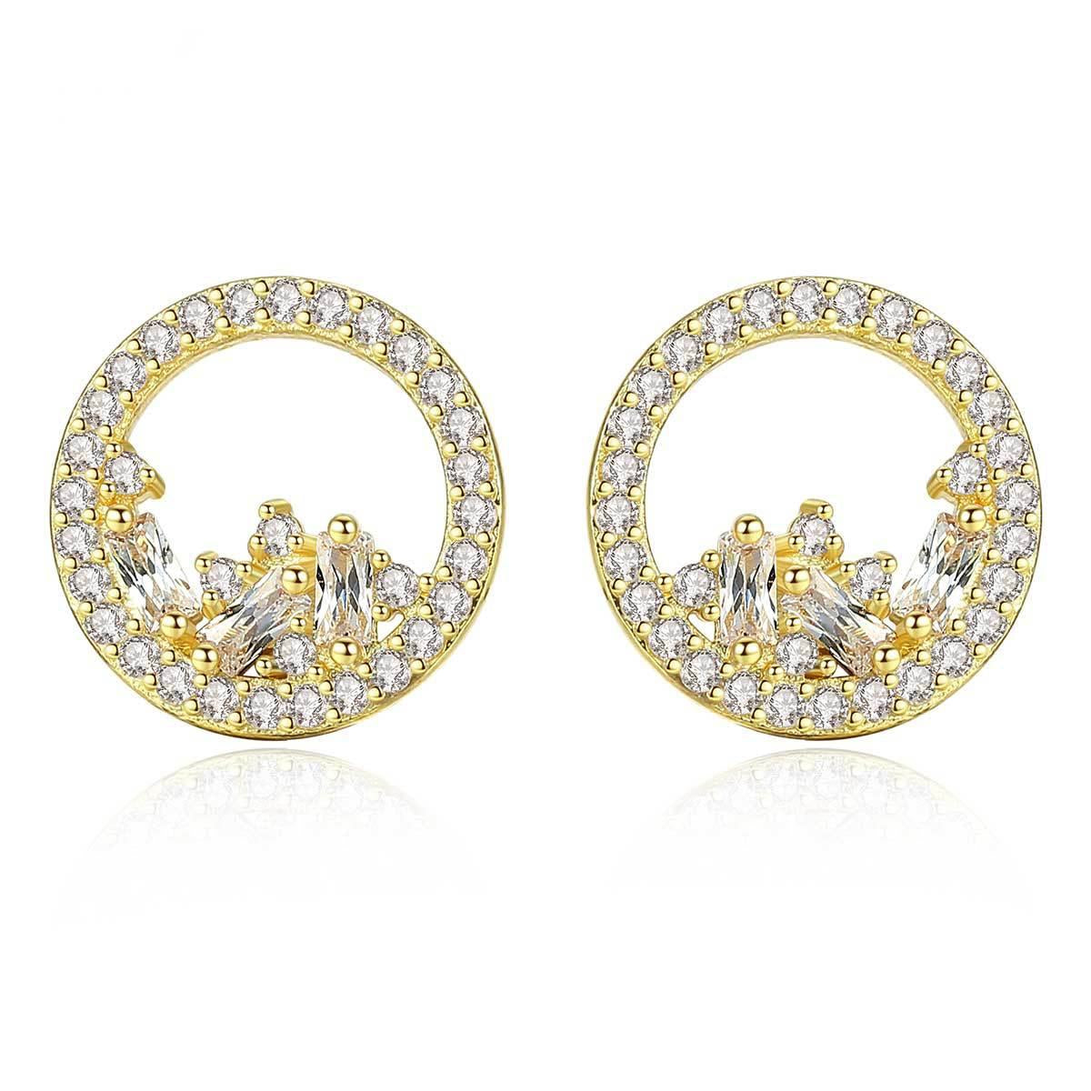 Crystal and Cubic Zirconia 18K Gold-Plated Cluster Round Stud Earrings, gold stud earrings for women, front view