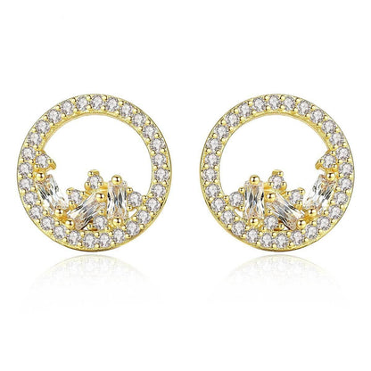 Crystal and Cubic Zirconia 18K Gold-Plated Cluster Round Stud Earrings, gold stud earrings for women, front view