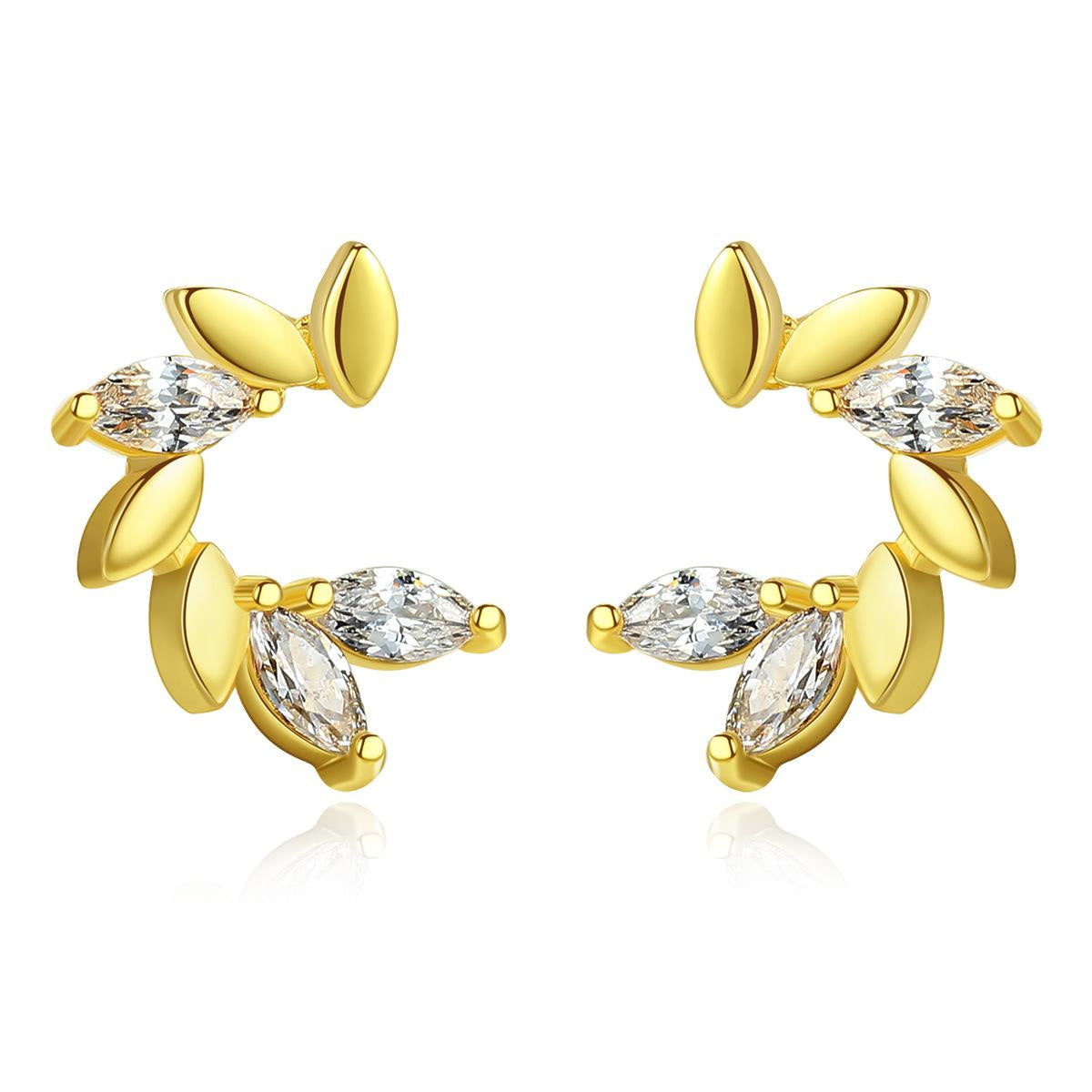 Crystal and 18K Gold-Plated Botanical Stud Earrings, gold stud earrings for women, vintage-inspired design, side view