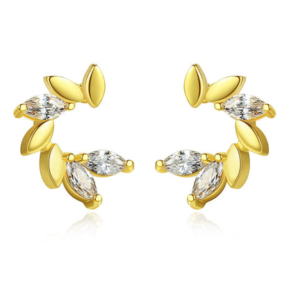 Crystal and 18K Gold-Plated Botanical Stud Earrings, gold stud earrings for women, vintage-inspired design, side view