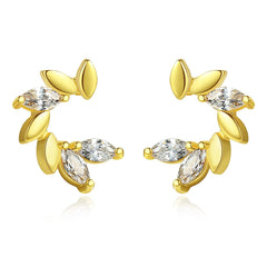 Crystal & 18K Gold-Plated Botanical Stud Earrings