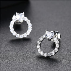 Cubic Zirconia & Crystal Heart Circle Stud Earrings