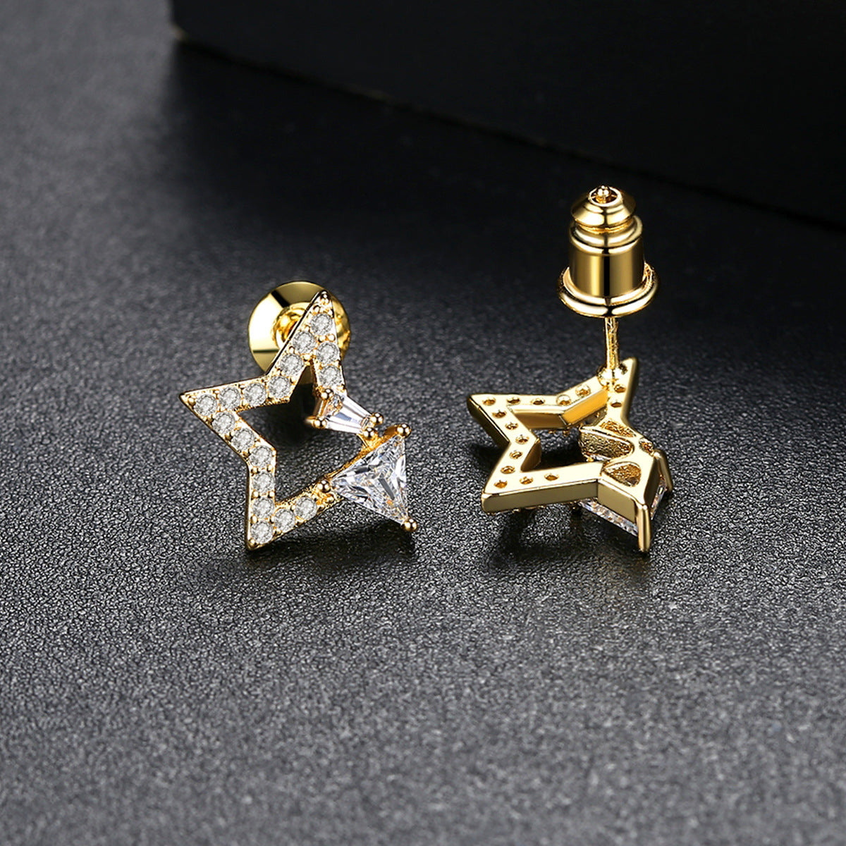 Crystal and Cubic Zirconia Hollow Star Stud Earrings, stud earrings for women, vintage-inspired design, side view