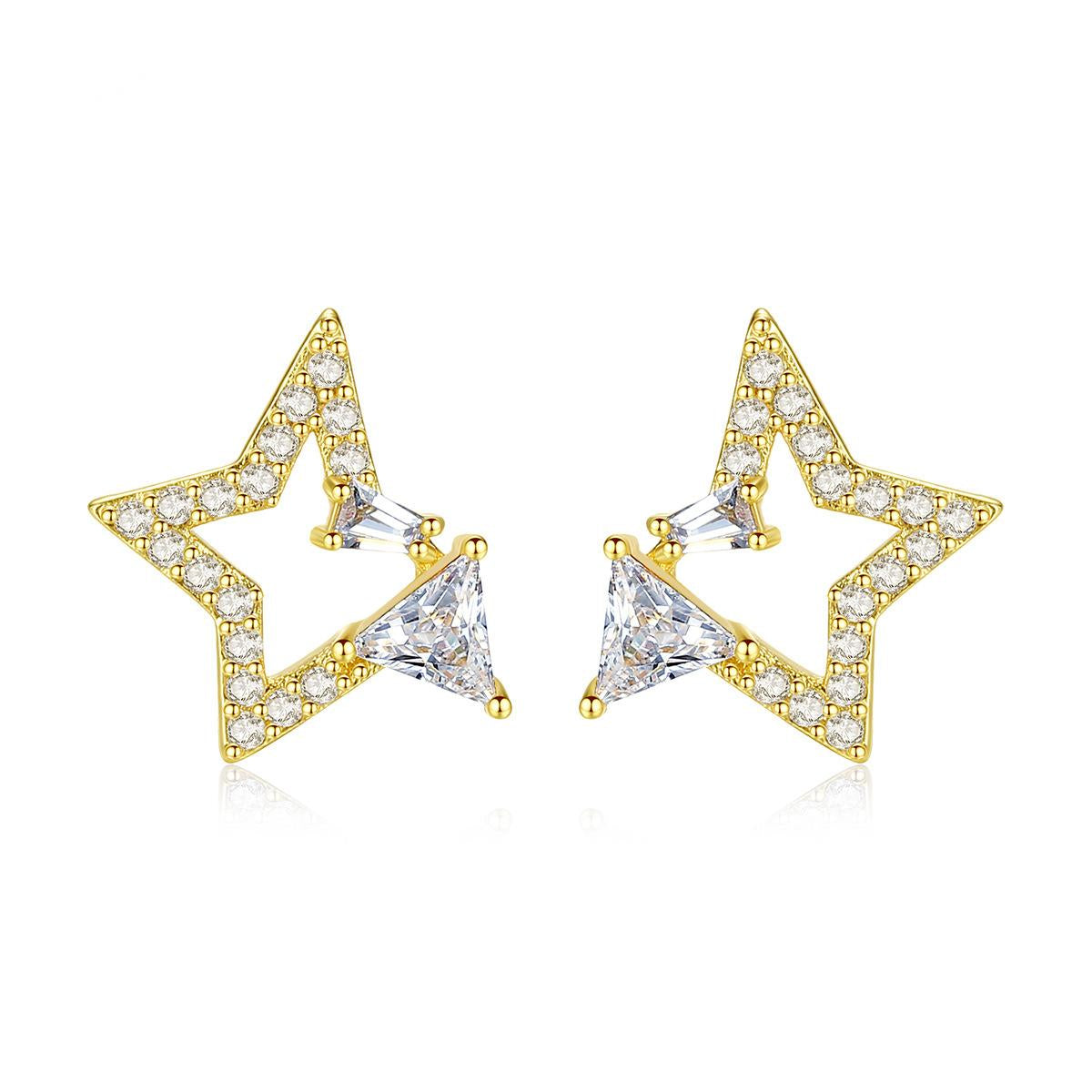 Crystal and Cubic Zirconia Hollow Star Stud Earrings, stud earrings for women, vintage-inspired design, front view