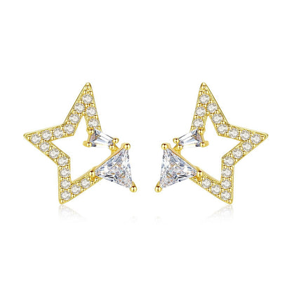 Crystal and Cubic Zirconia Hollow Star Stud Earrings, stud earrings for women, vintage-inspired design, front view