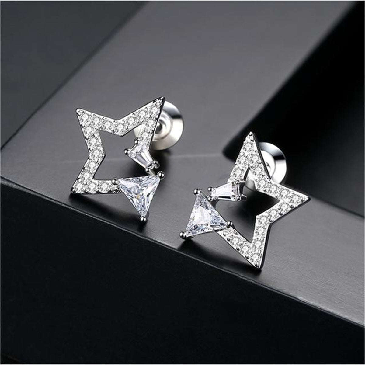 Crystal and Cubic Zirconia Star Stud Earrings, stud earrings for women, dainty minimalist design, side view