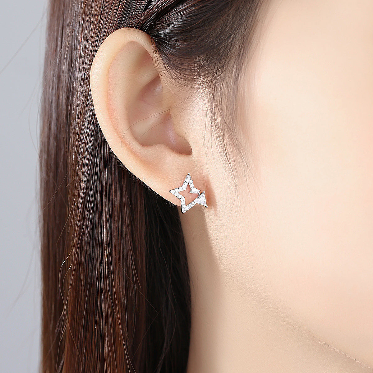Crystal and Cubic Zirconia Star Stud Earrings, stud earrings for women, dainty minimalist design, front view