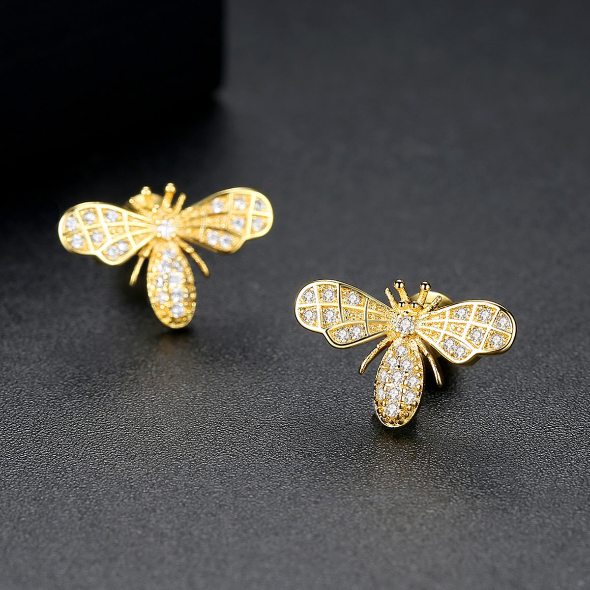 Cubic Zirconia & 18K Gold-Plated Bee Stud Earrings