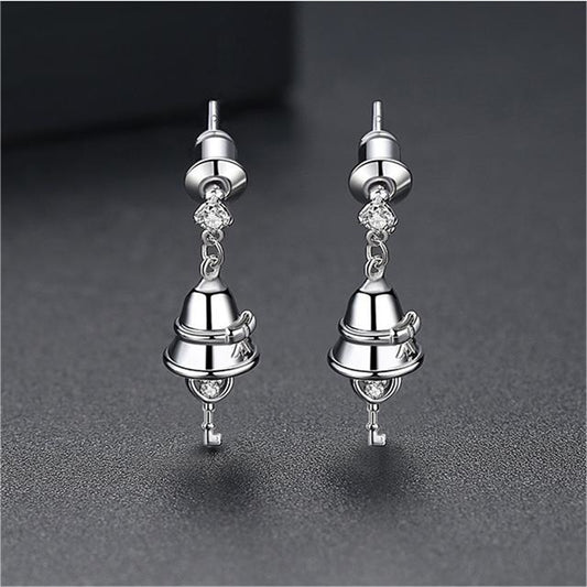 Cubic Zirconia and Silver-Plated Jingle Bell Drop Earrings, silver drop earrings for women, botanical inspired, front view