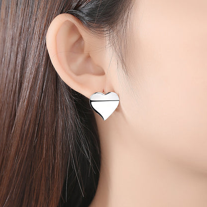 Silver-Plated Heart Huggie Earrings, silver huggie earrings, everyday style, front view
