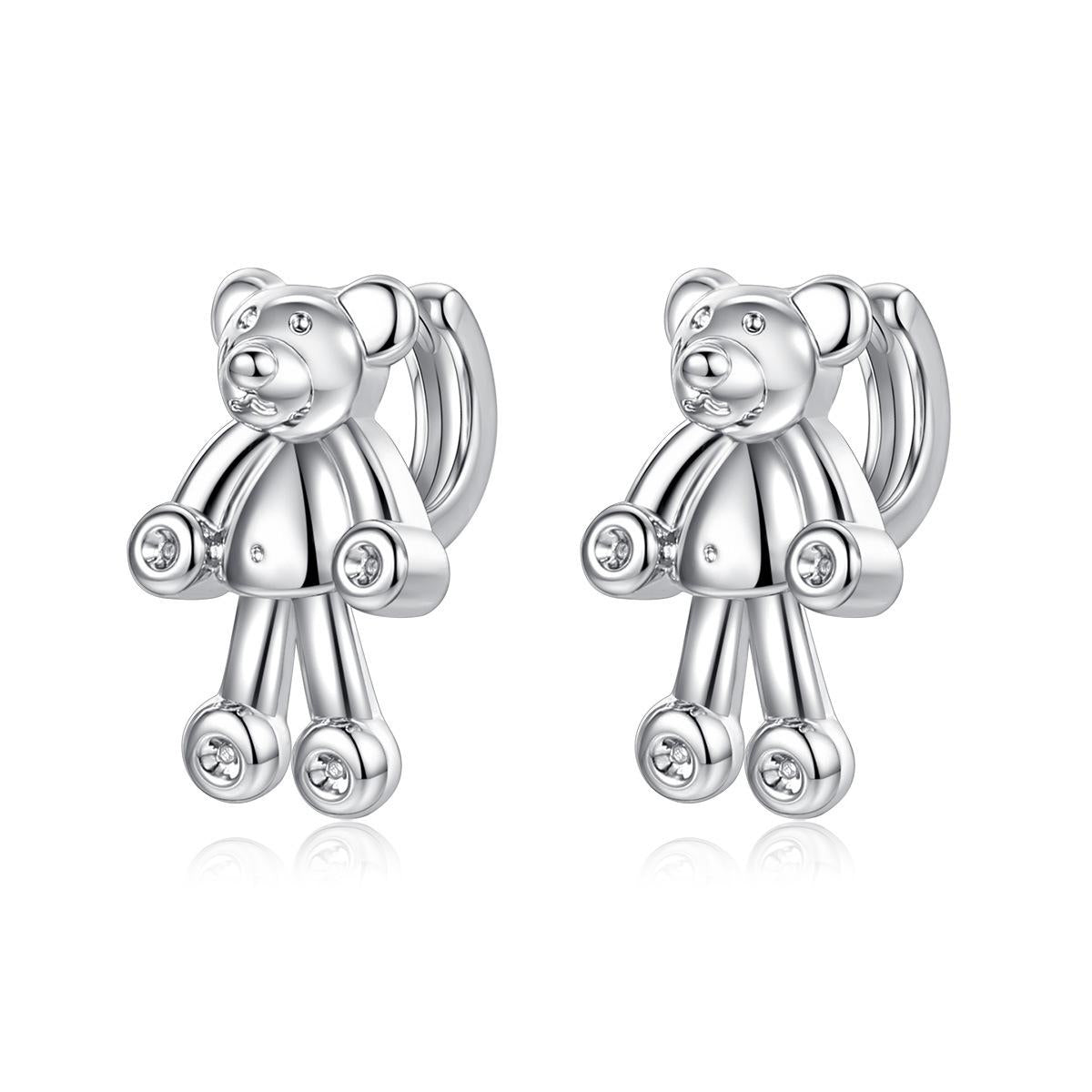 Silver-Plated Bear Huggie Earrings, silver huggie earrings, vintage-inspired design, side view