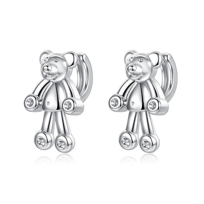 Silver-Plated Bear Huggie Earrings, silver huggie earrings, vintage-inspired design, side view