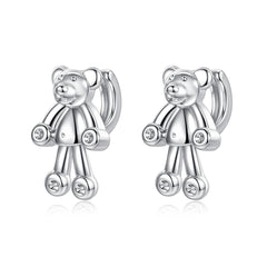 Silver-Plated Bear Huggie Earrings