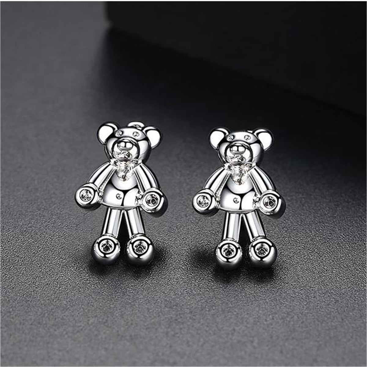 Silver-Plated Bear Huggie Earrings