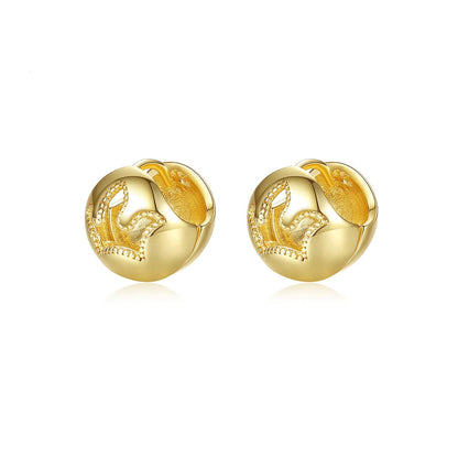 18K Gold-Plated Crown Openwork Stud Earrings, gold stud earrings for women, everyday style, front view