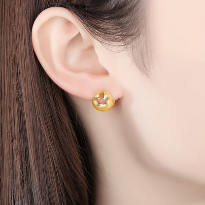 18K Gold-Plated Crown Openwork Stud Earrings, gold stud earrings for women, everyday style, detail close-up