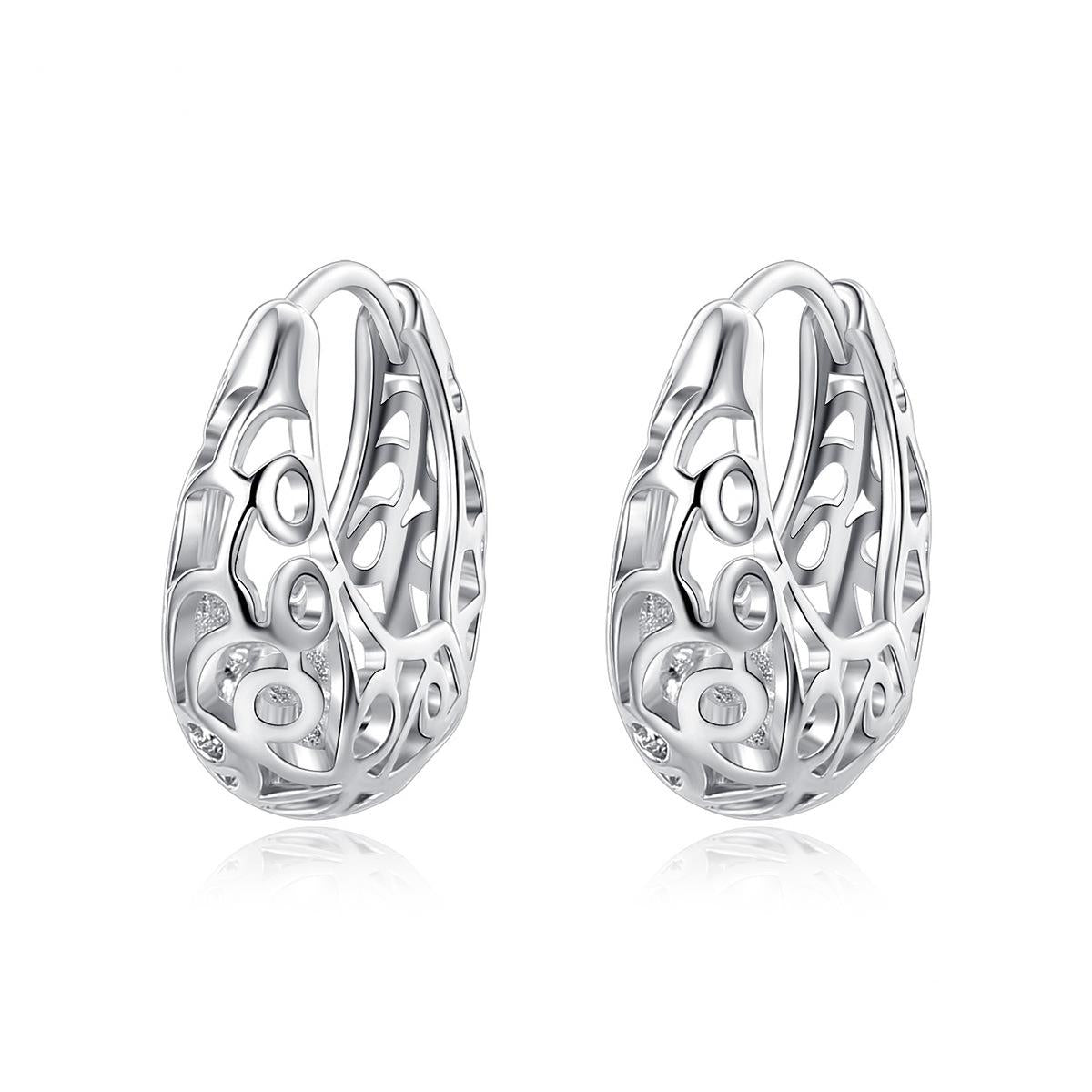 Silver-Plated Filigree Huggie Earrings, silver huggie earrings, elegant gift for her, side view