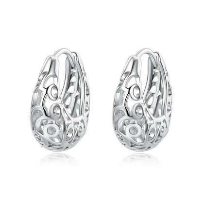 Silver-Plated Filigree Huggie Earrings, silver huggie earrings, elegant gift for her, side view