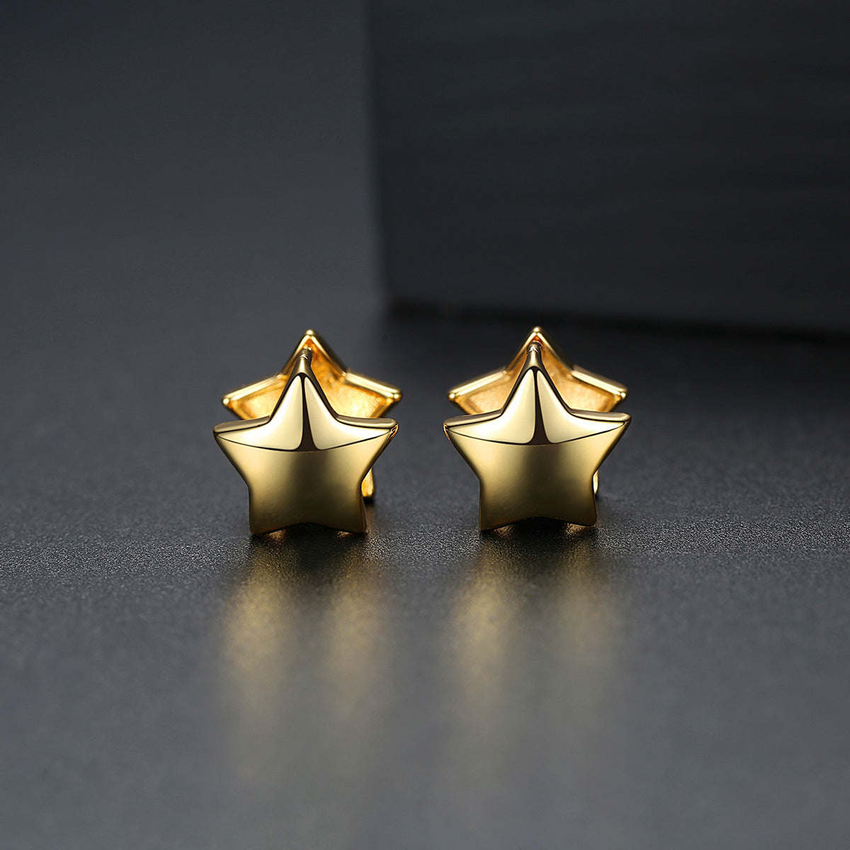 18K Gold-Plated Star Huggie Earrings, gold huggie earrings, vintage-inspired design, front view