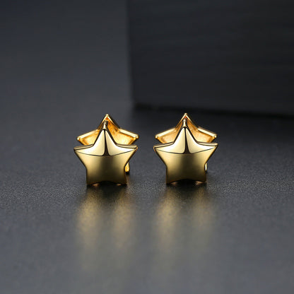 18K Gold-Plated Star Huggie Earrings, gold huggie earrings, vintage-inspired design, front view