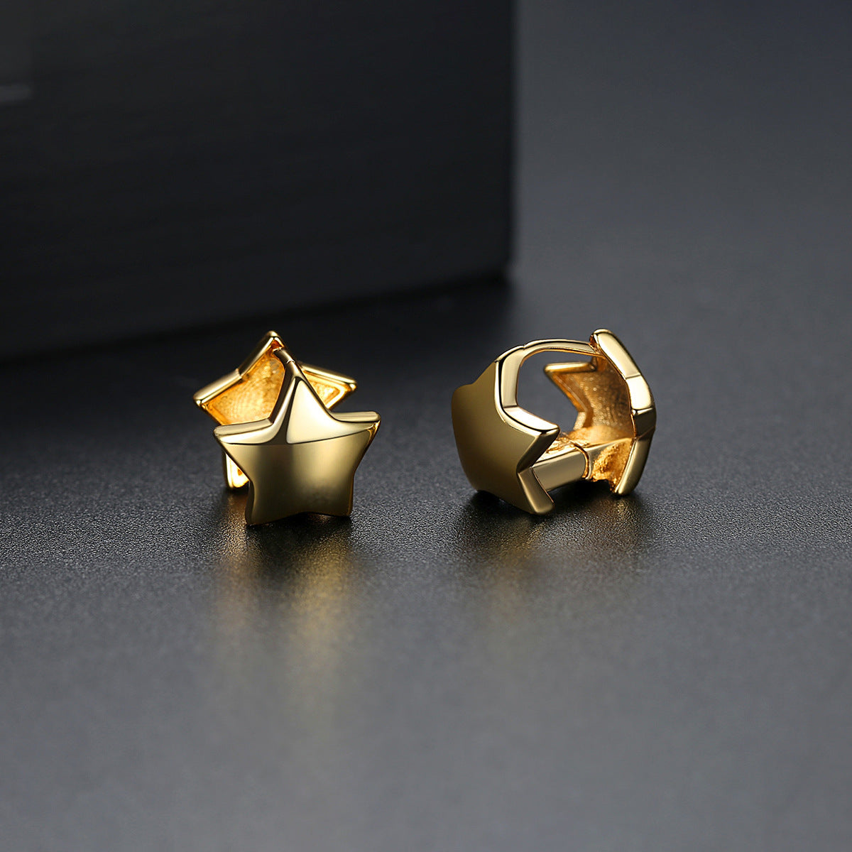 18K Gold-Plated Star Huggie Earrings, gold huggie earrings, vintage-inspired design, side view
