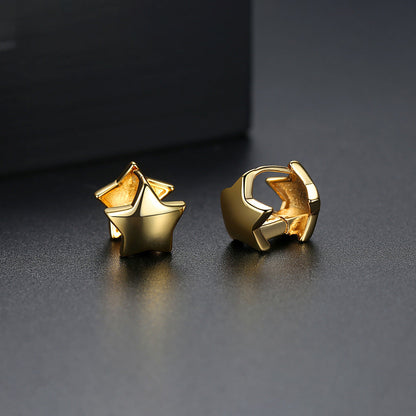 18K Gold-Plated Star Huggie Earrings, gold huggie earrings, vintage-inspired design, side view
