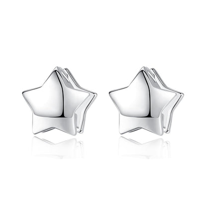 Silver-Plated Star Huggie Earrings, silver huggie earrings, botanical inspired, front view