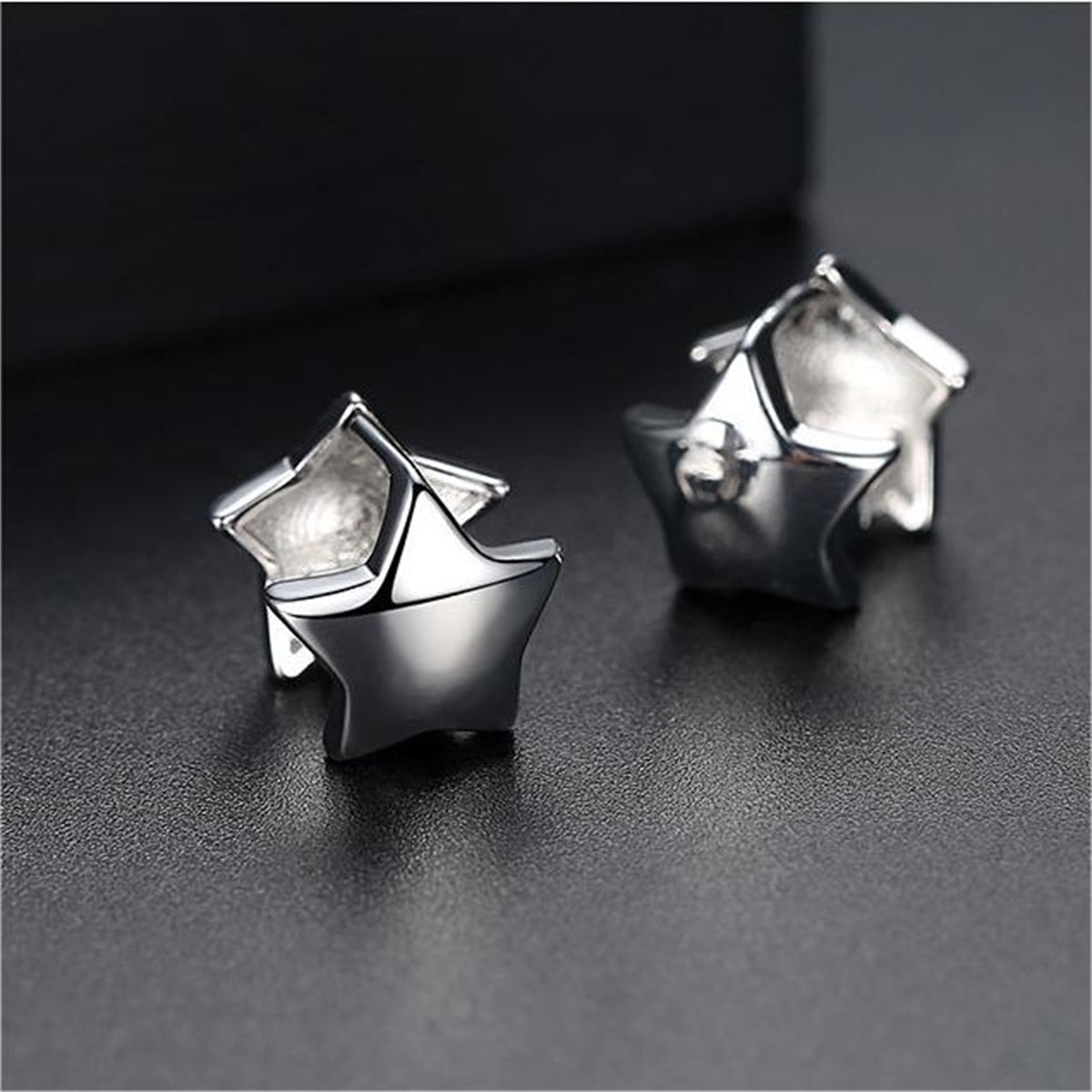 Silver-Plated Star Huggie Earrings, silver huggie earrings, botanical inspired, side view